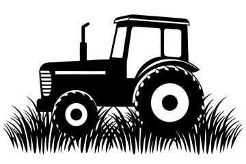 Silhouette vector design of tractor in grass on white background