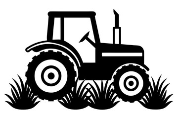 Silhouette vector design of tractor in grass on white background
