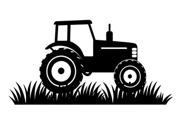 Silhouette vector design of tractor in grass on white background