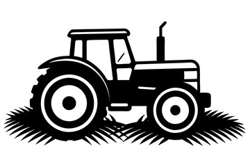 Silhouette vector design of tractor in grass on white background