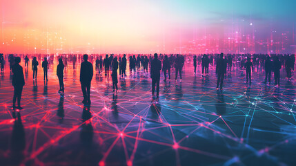 network silhouette diverse group of people connection connected digital technological communication interaction world business global internet web AI relation bonding online
