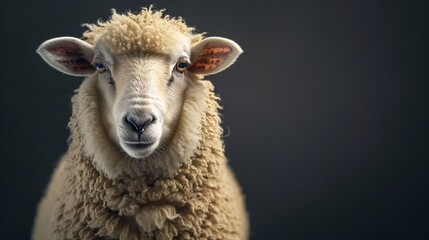 White fluffy sheep in a farm portrait, gazing into the camera. Generative Ai