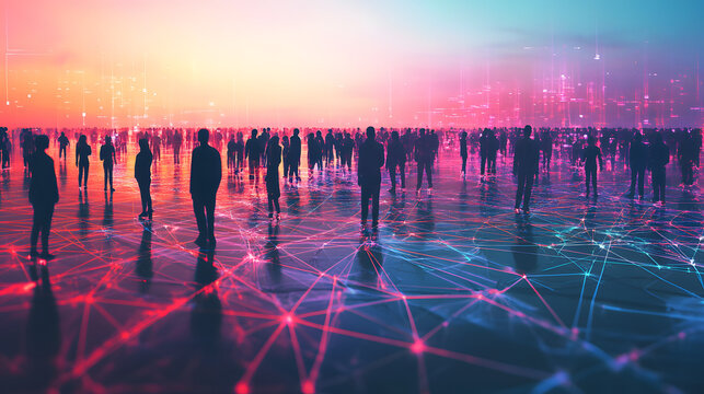 network silhouette diverse group of people connection connected digital technological communication interaction world business global internet web AI relation bonding online