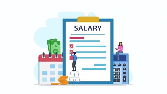 Salary vector concept. 2d video animation 4k clip.