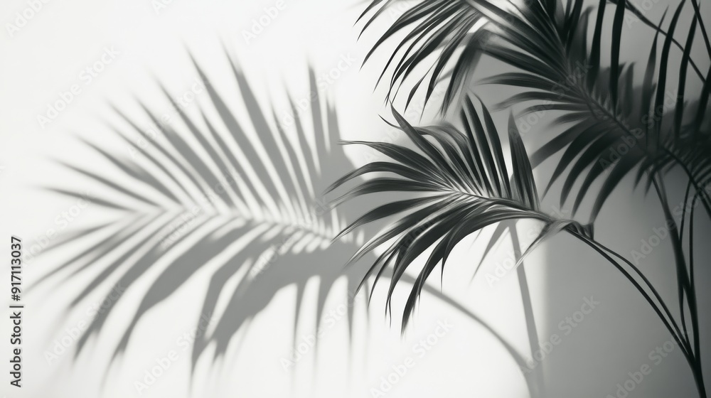 Poster Monochrome shadows of palm leaves on a