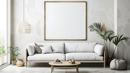 Mock up poster frame in living room interior