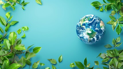 Earth Embraced by Lush Green Foliage in a Pristine Environment with Clear Blue Sky Background