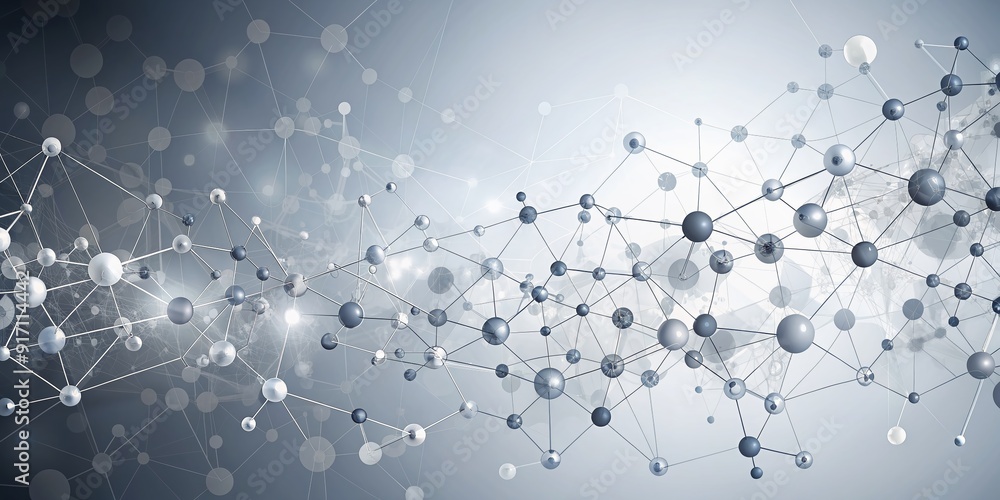 Poster futuristic abstract molecules and lines pattern on white gray background with copy space for tech, s