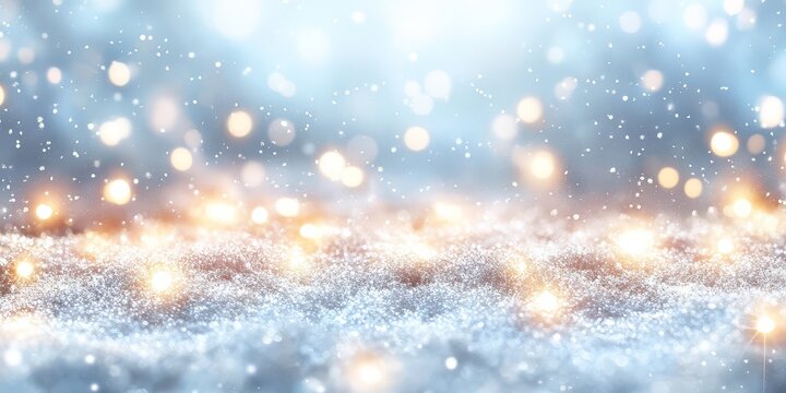 Sparkling Winter Wonderland: A magical scene of glistening snow adorned with twinkling lights, evoking the enchantment of the holiday season.