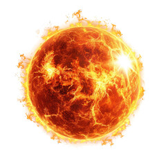 Hot sun or fireball with fire flames isolated on transparent background cutout PNG