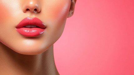 Detail shot, model's lips, one-piece swimsuit, plain background, minimalist look