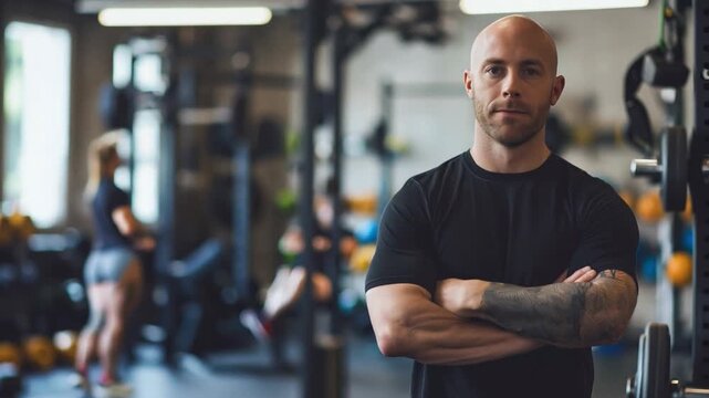 A personal trainer showcases effective strength training exercises while clients engage in workouts in a modern gym