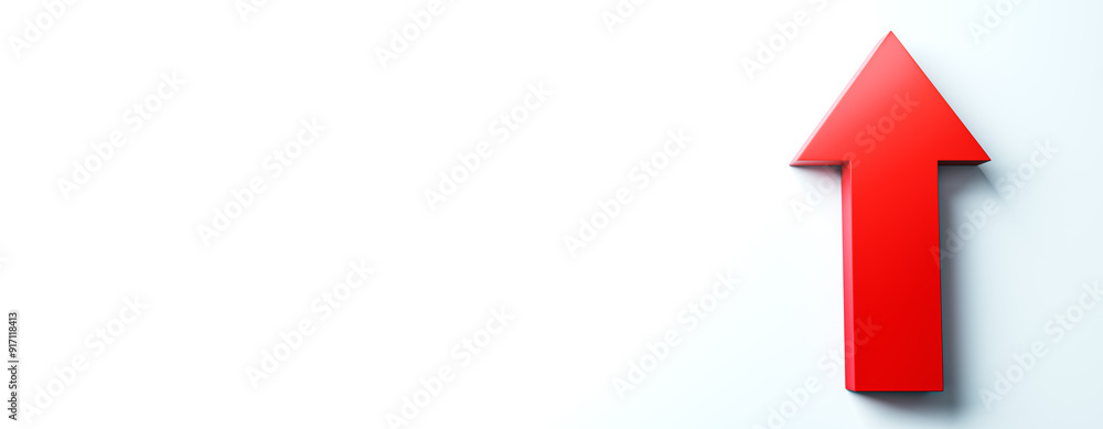 Poster Red arrow pointing upwards on white background. 3D Rendering