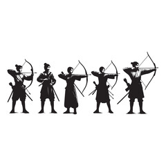 set of silhouettes of archery athletes with different poses, gestures. isolated on white background. vector illustration, silhouette of a archer , vector draw