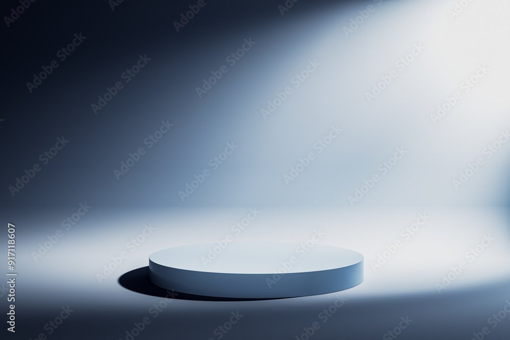 Poster minimalist podium under spotlight in a studio. 3d rendering