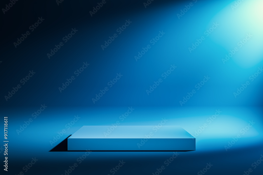 Poster minimalist blue platform with spotlight. 3d rendering