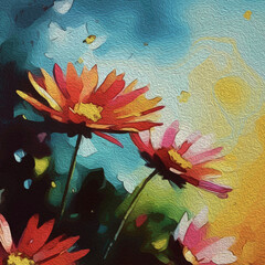 Oil painting . Artistic brush strokes. Botanical pattern for printing on wall decorations. Generated by Ai