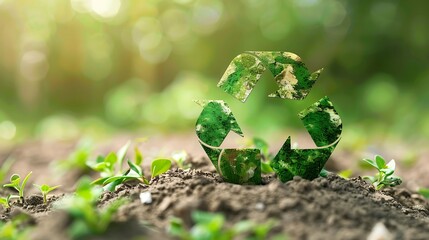 Environmental Conservation: Recycling Symbol on Green Earth for Ozone Layer Preservation and Clean Environment