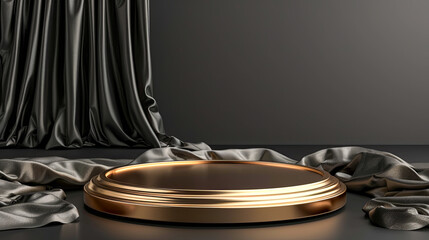 Gold Podium with Black Textile Background for Advertising and Presentation