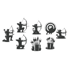 set of silhouettes of archery athletes with different poses, gestures. isolated on white background. vector illustration, silhouette of a archer , vector draw