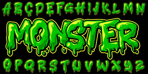 Graffiti Alphabet Monster Slime Green Color Vector Illustration