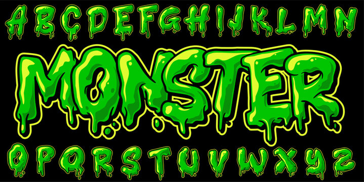 Graffiti Alphabet Monster Slime Green Color Vector Illustration