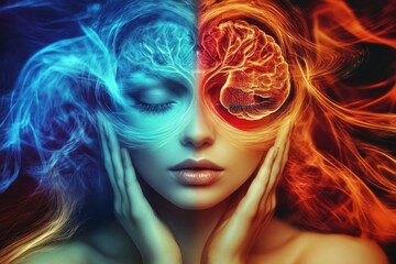 Obraz premium World Mental Health Day: Duality of Mind Portraying Inner Peace and Chaos - Conceptual Art for Awareness Campaigns
