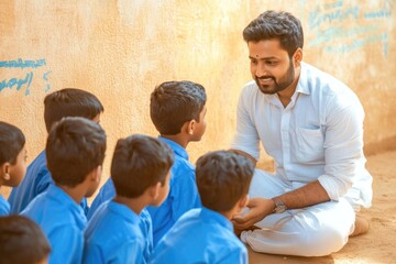 World Teachers Day Celebration with a Teacher and Students in a Classroom Setting for Educational Outreach