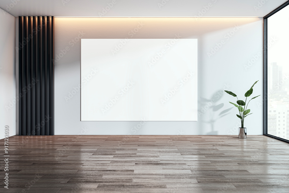 Poster empty modern room with poster frame and city view. 3d rendering
