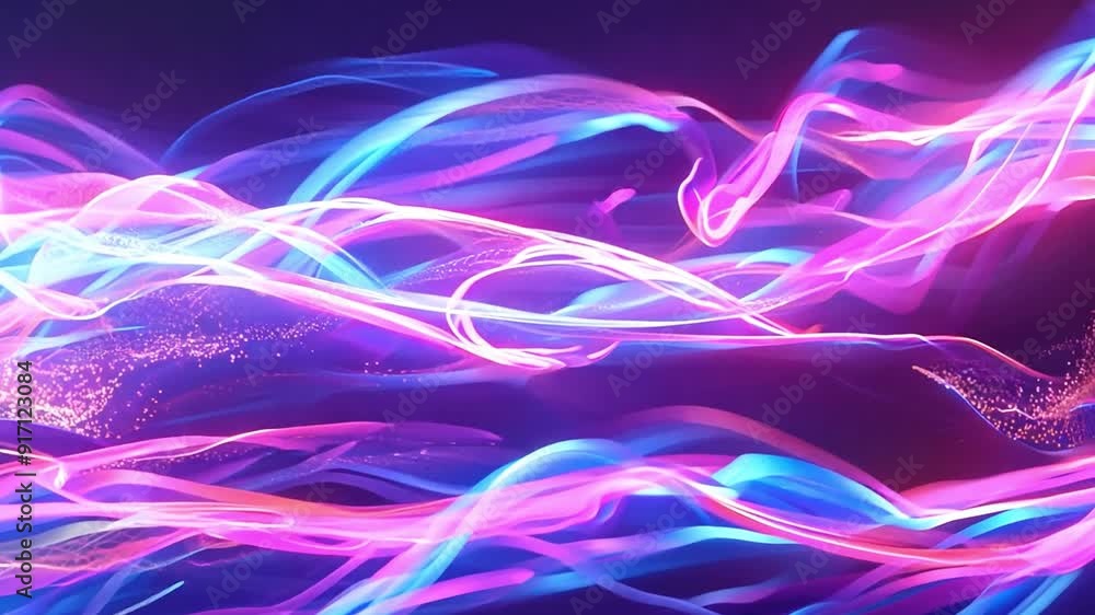Poster vibrant light trails weave through the dark background, creating an energetic and colorful abstract 