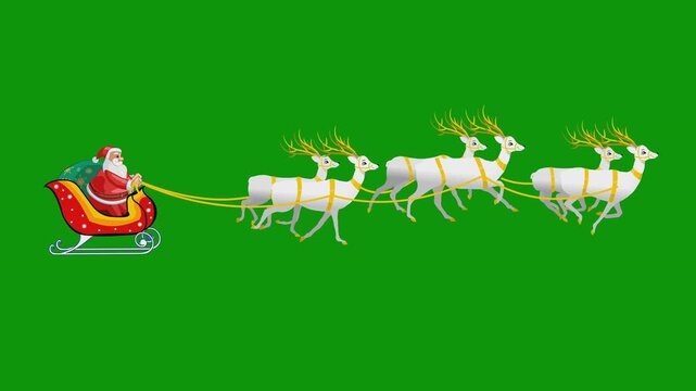 Santa Claus riding on sliegh with reindeers