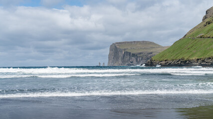 Risin and Kellingin sea rocks off the coast of the Faroe Islands.