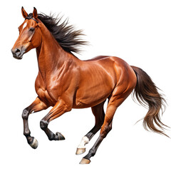 Naklejka premium running brown horse isolated on transparent background cutout
