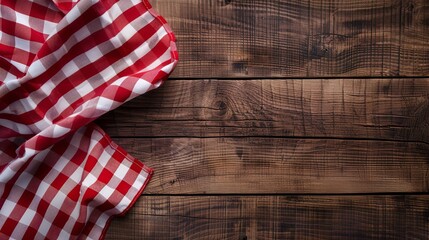 Obraz premium Top view of a red checked tablecloth on an empty blank. Generative Ai