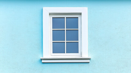 Fototapeta premium New window on a freshly painted blue wall