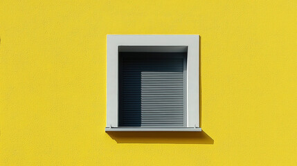 Bright yellow wall with a window in sunlight