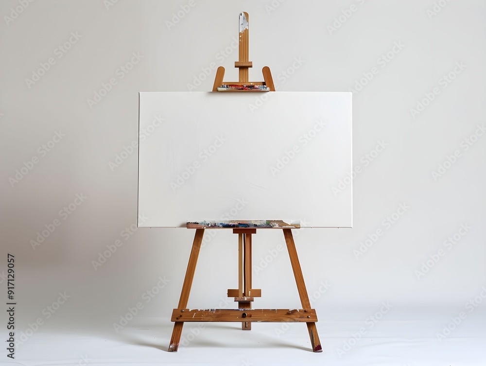 Aufkleber empty canvas on wooden easel ready for artistic creation in a studio setting