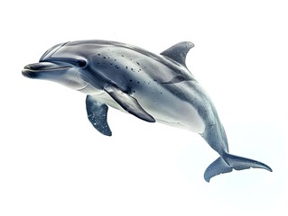 Fototapeta premium A dolphin swims gracefully in the clear ocean water, showcasing its sleek body and playful nature