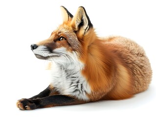 Fototapeta premium A red fox relaxing on a white background during daytime