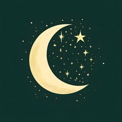 Naklejka premium moon and stars on green background, Ai Generated