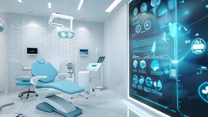 Advanced medical technology setup with mixed media icons overlaying a digital screen, showcasing futuristic healthcare solutions. - Powered by Adobe