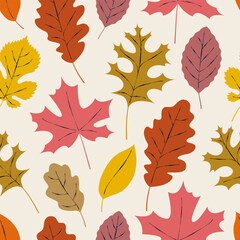 Seamless autumn pattern with colorful leaves