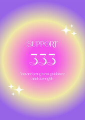 Modern abstract poster with Angel Numbers. Angel No 333 Support. Gradient aura, colorful and bright background, printable poster templates ready layout, trendy collection. Positive energy art 