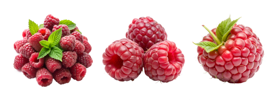Collections of Raspberries Fruits in Transparent Background - Organic Juicy Fruits for Dessert and Others