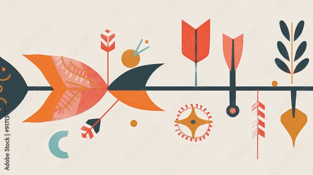 Poster design a whimsical arrow with playful, decorative elements. what features make it suitable for a fun