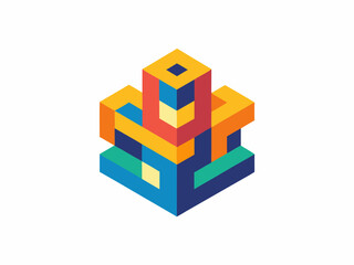 Vibrant Logo Design with Interlocking Building Blocks for Construction and Growth