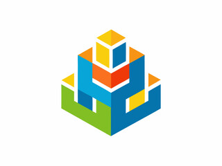 Vibrant Logo Design with Interlocking Building Blocks for Construction and Growth