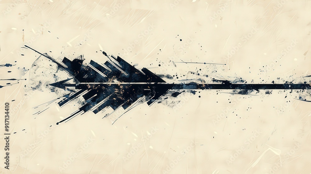 Poster design an arrow with a brush stroke effect. what artistic elements make it look hand-painted and uni
