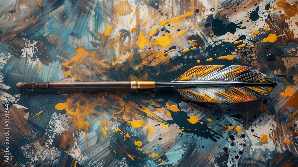 Poster design an arrow with a brush stroke effect. what artistic elements make it look hand-painted and uni