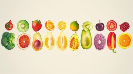 Design an infographic that highlights the health benefits of different fruits and vegetables. How do you use colors and icons to make the information appealing